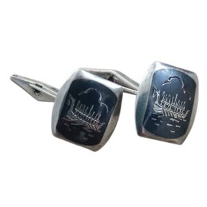 Vintage SIAM Sterling Silver Niello Cufflinks | Royal Barge Design